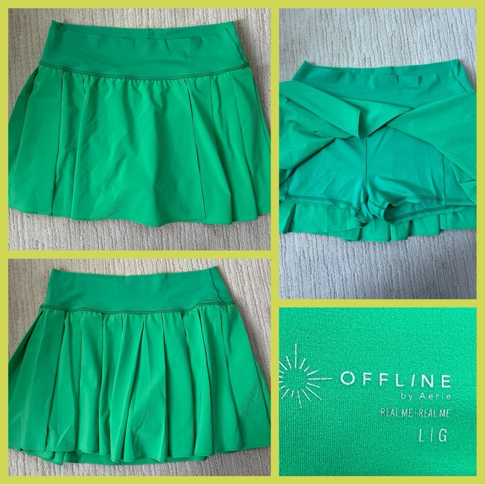 Offline by Aerie Vibrant Green Pleated Active Skort